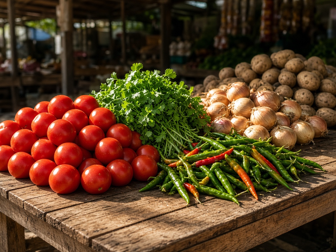 Mesa de tomate, chile y culantro de Doña Marta